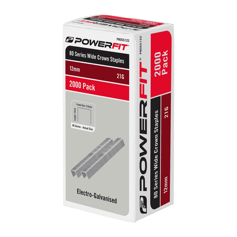 PowerFit 12mm 80 Series Wide Crown Staples Electro-Galvanised - 2000 Pack