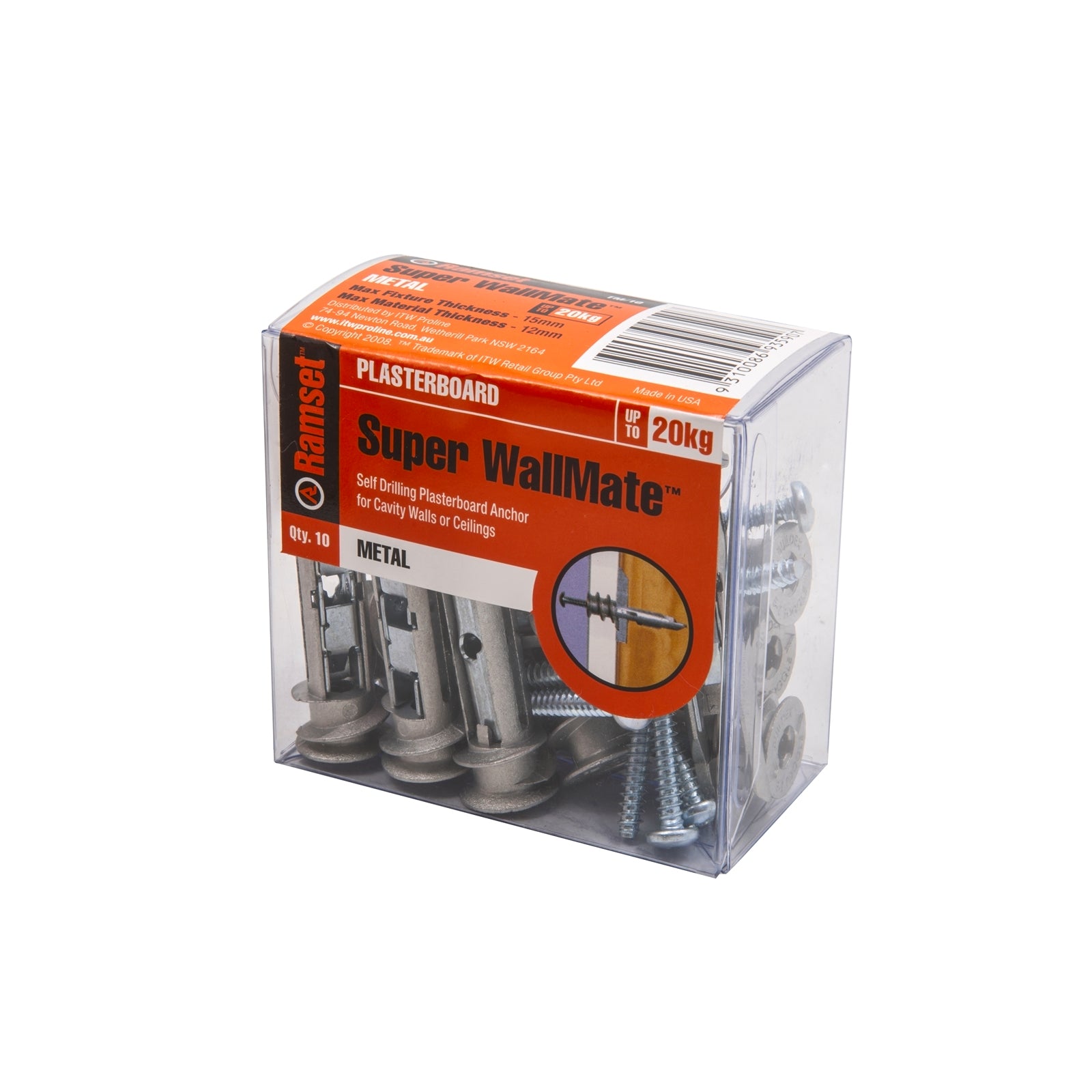 Ramset Super Wallmate ToggleMate Plasterboard Anchor Zinc Alloy Grey - 10 Pack