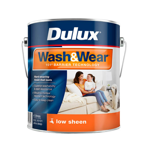 Dulux Wash&Wear Low Sheen Interior Paint Ultra Deep Base 4L - Tintable, Indoor