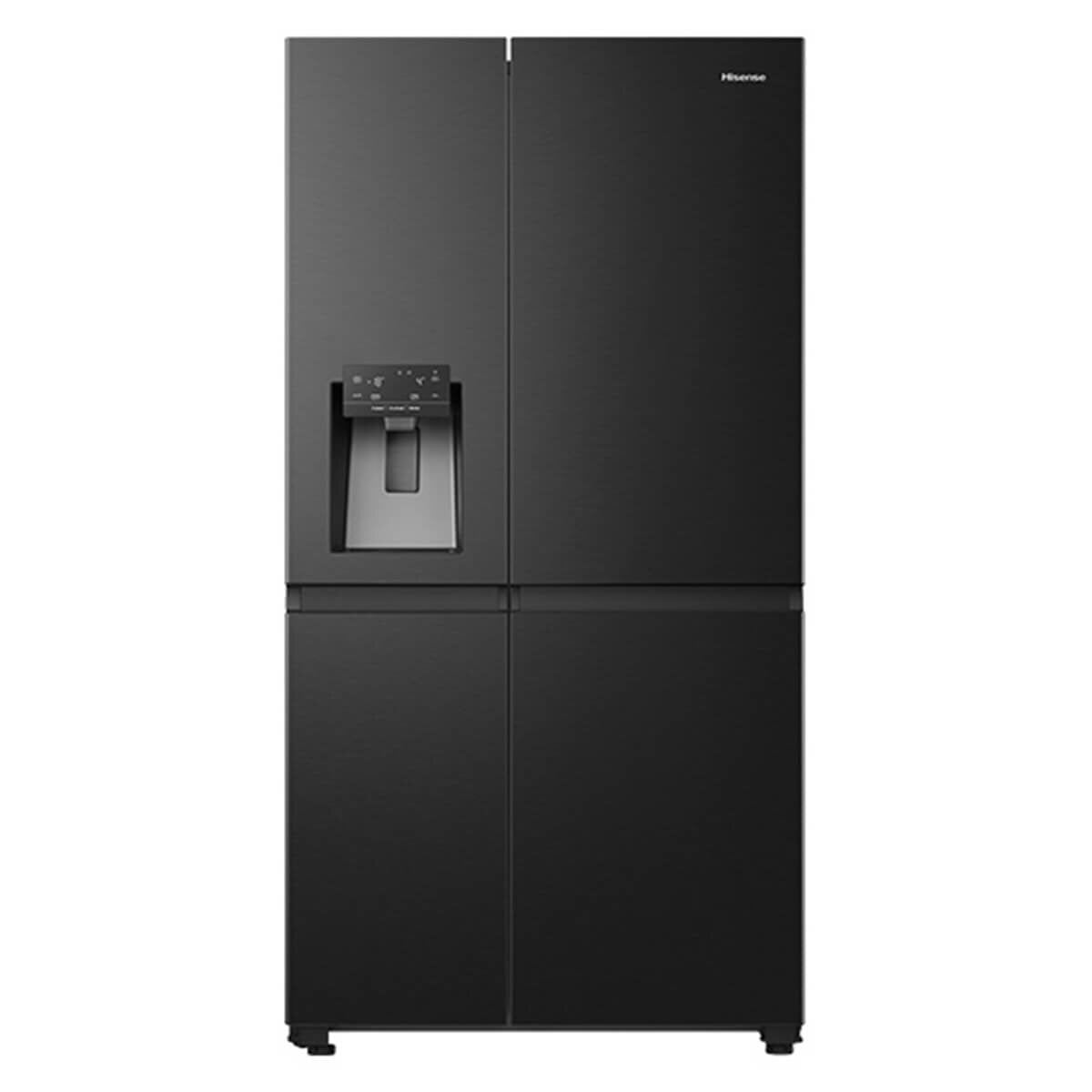 Hisense 632L PureFlat Side by Side Fridge - Black Steel, Non-Plumbed Water and Ice Dispenser - HRSBS633BW