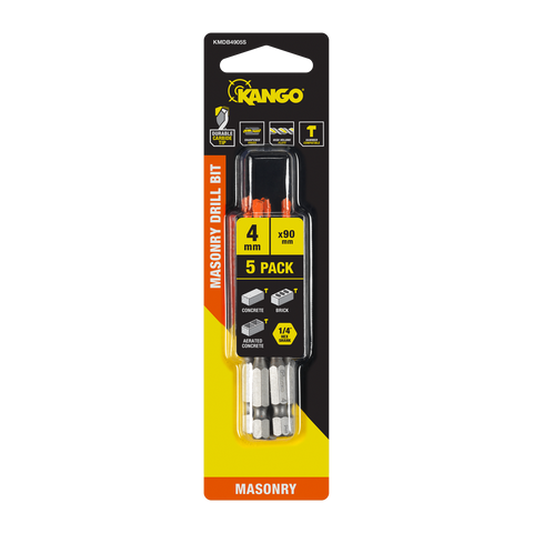 Kango 4 x 90mm 1/4in Hex Masonry Drill Bit - 5 Pack