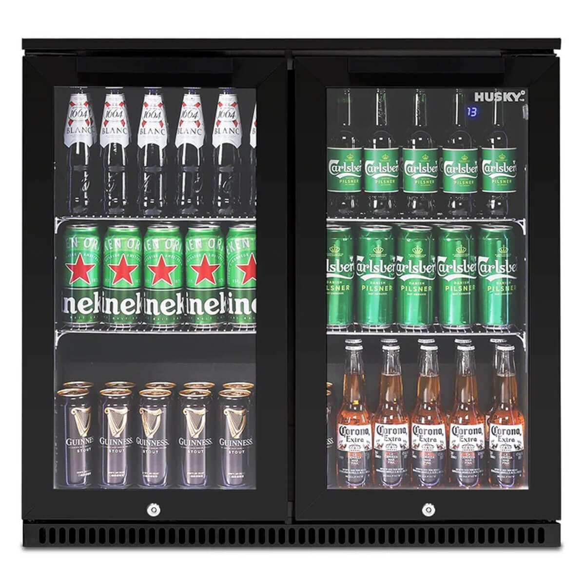 Husky double door outdoor beverage fridge - black, anti-condensation glass doors - ALFC2BLK840ELB