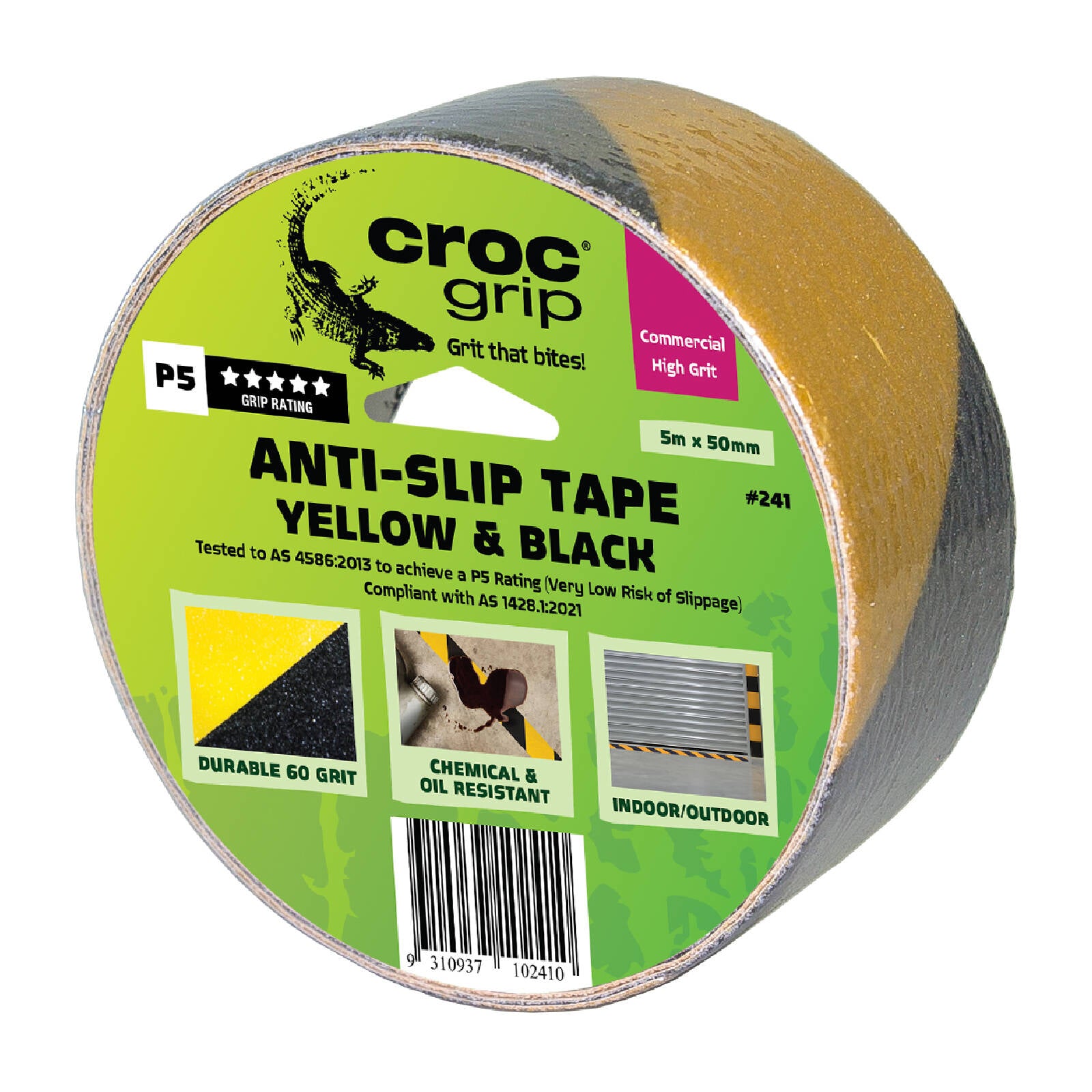 Croc Grip 5m x 50mm Anti-Slip Tape, Yellow & Black High-Visibility