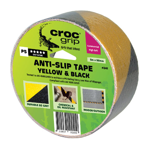 Croc Grip 5m x 50mm Anti-Slip Tape, Yellow & Black High-Visibility