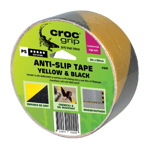 Croc Grip Anti Slip Tape 5m x 50mm Yellow Black Durable Water Resistant - SuperSaverAU - view 1