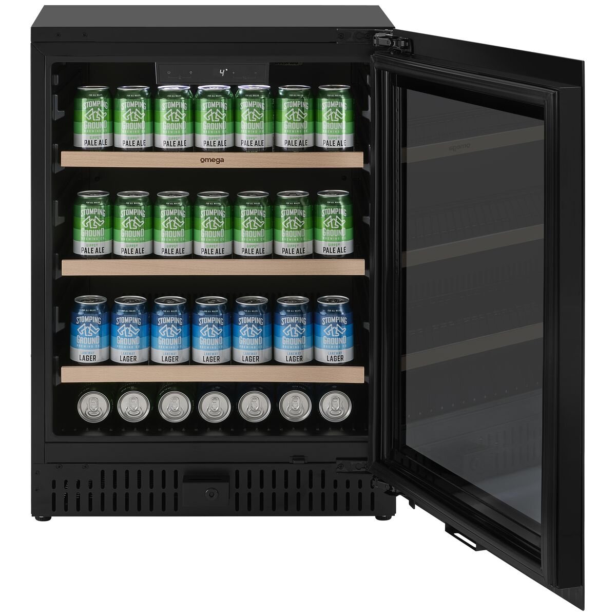 Omega 140 Can Single Zone Beverage Centre - Black Triple Glazed UV Door, Zero Clearance Hinge - OCB140SB