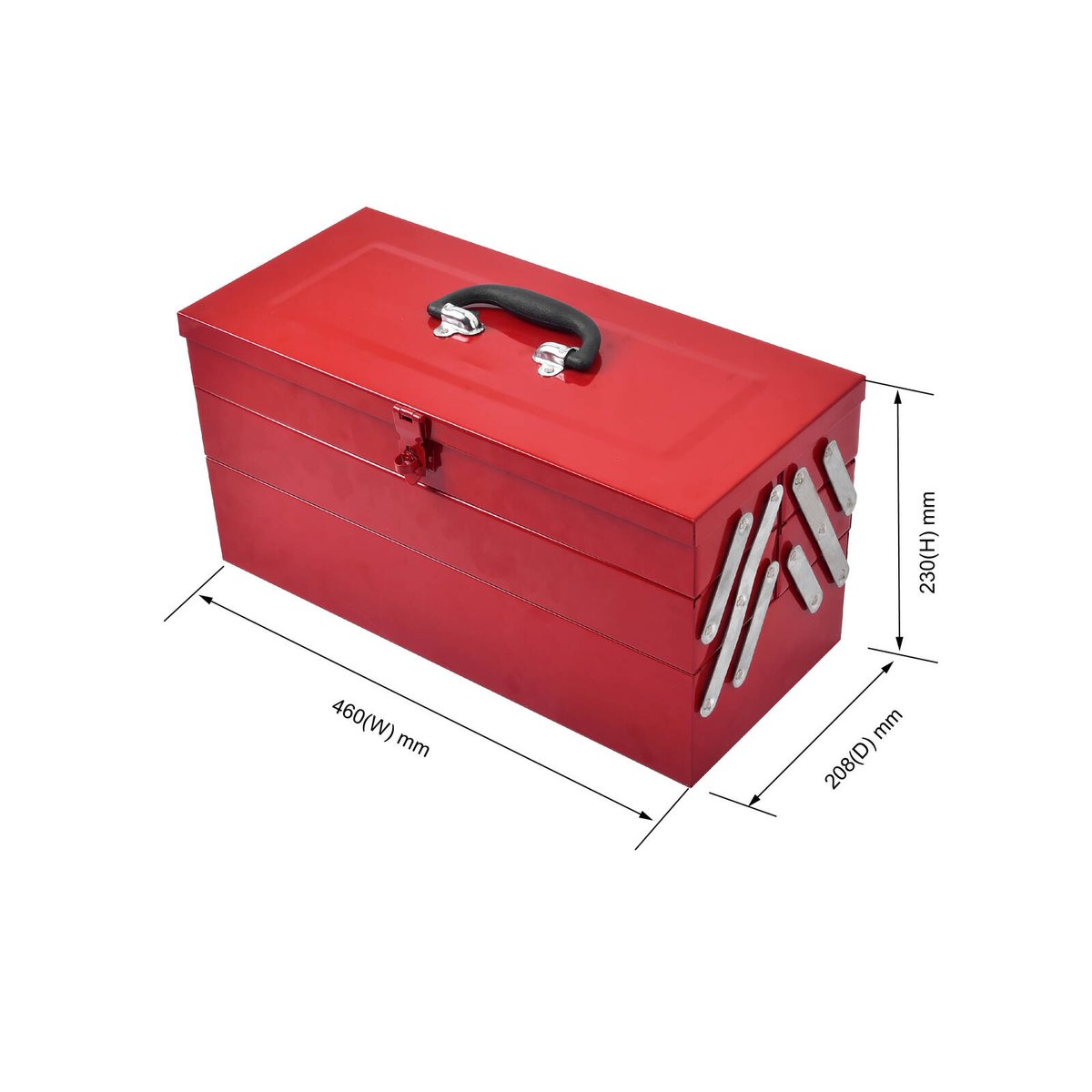 Craftright 460mm 5 Tray Powdercoated Metal Tool Box, Red, Lockable