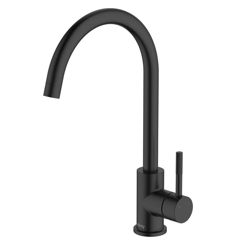 Abey Lucia lead-free gooseneck kitchen mixer tap - knurled handle, black - 3K4-KB-LF