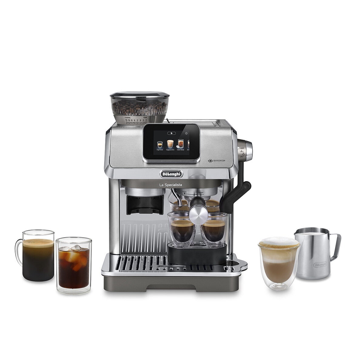 DeLonghi La Specialista Touch Manual Coffee Machine - Silver - 3.5-Inch Touch Display and 10 Recipes - EC9455M