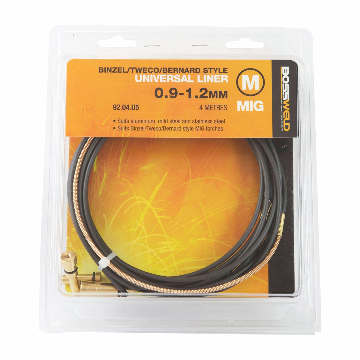 Bossweld Universal MIG Liner 0.9-1.2mm 4m for Binzel Tweco Bernard Torches
