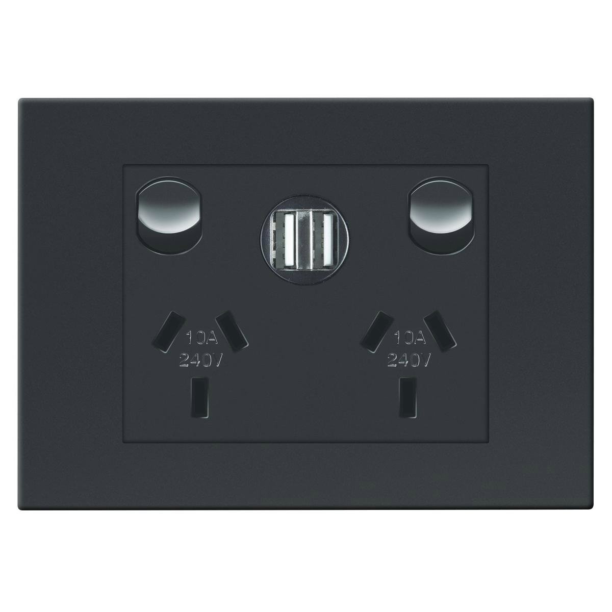 HPM VIVO Double Power Point with Dual USB Charger, Grey, 10A 240V, 2.4A Per Port (EV777USB2IGR)