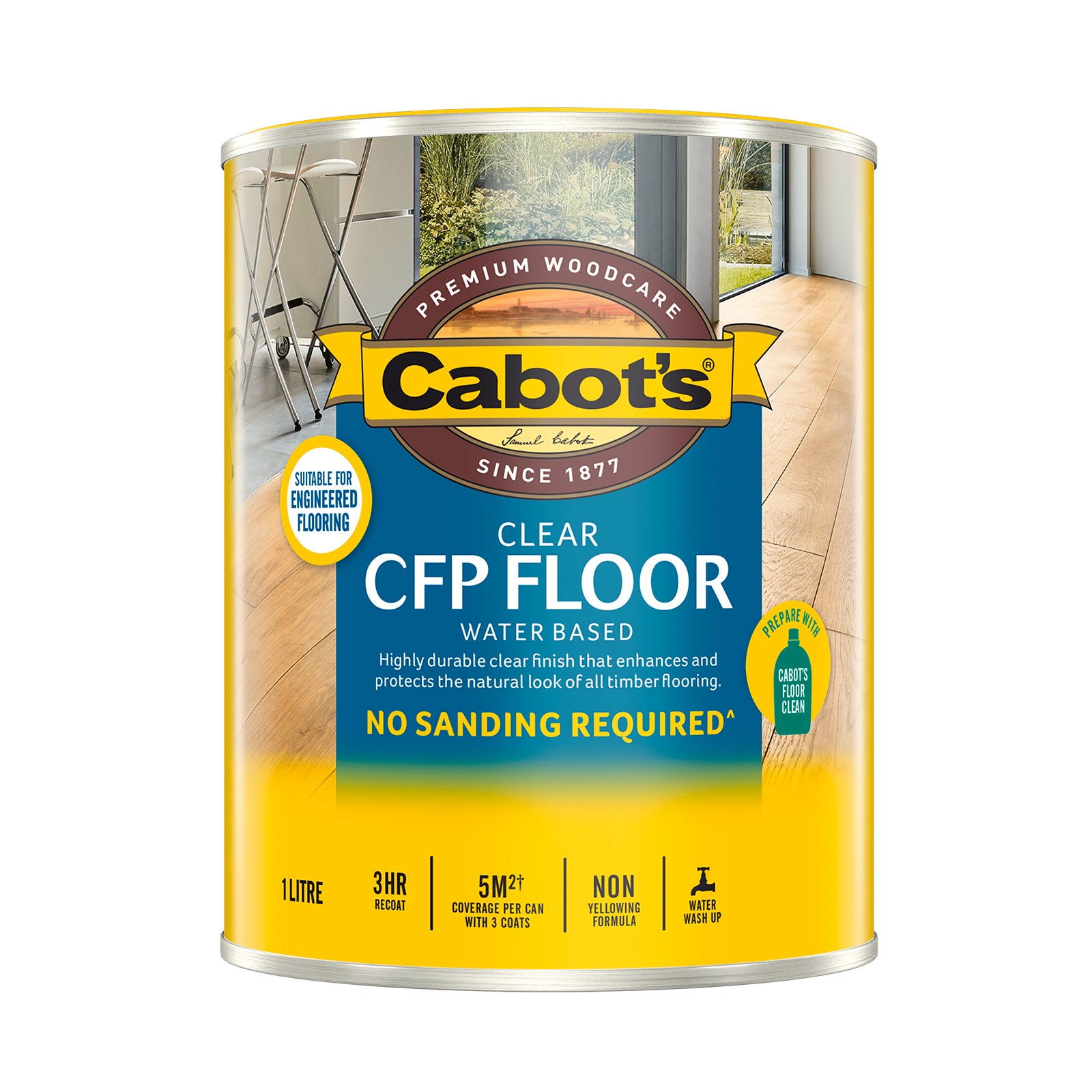 Cabot's CFP Floor Clear Satin Water Based Polyurethane 1L - Splatter Resistant