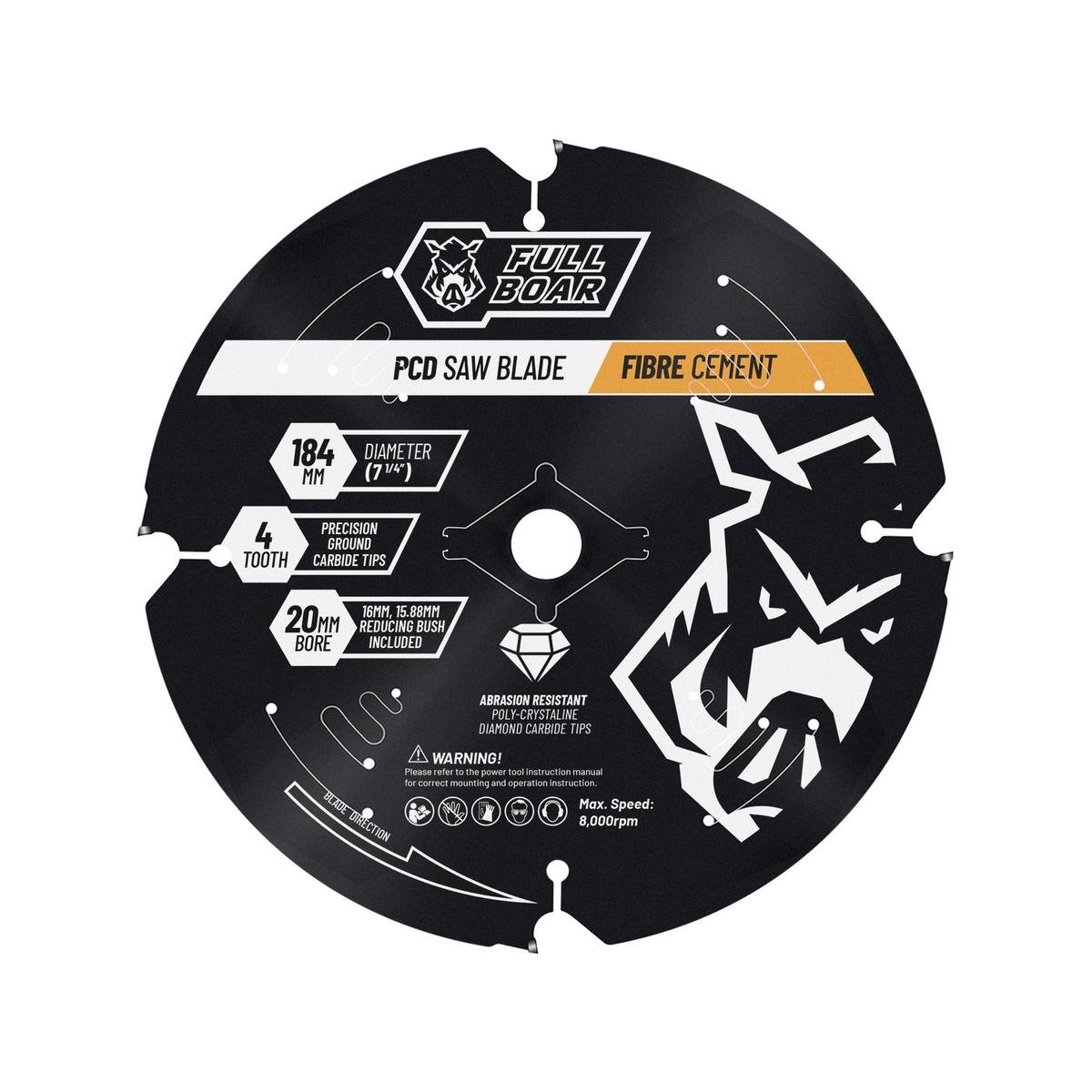 Full Boar 184mm 4T PCD Fibre Cement Circular Saw Blade