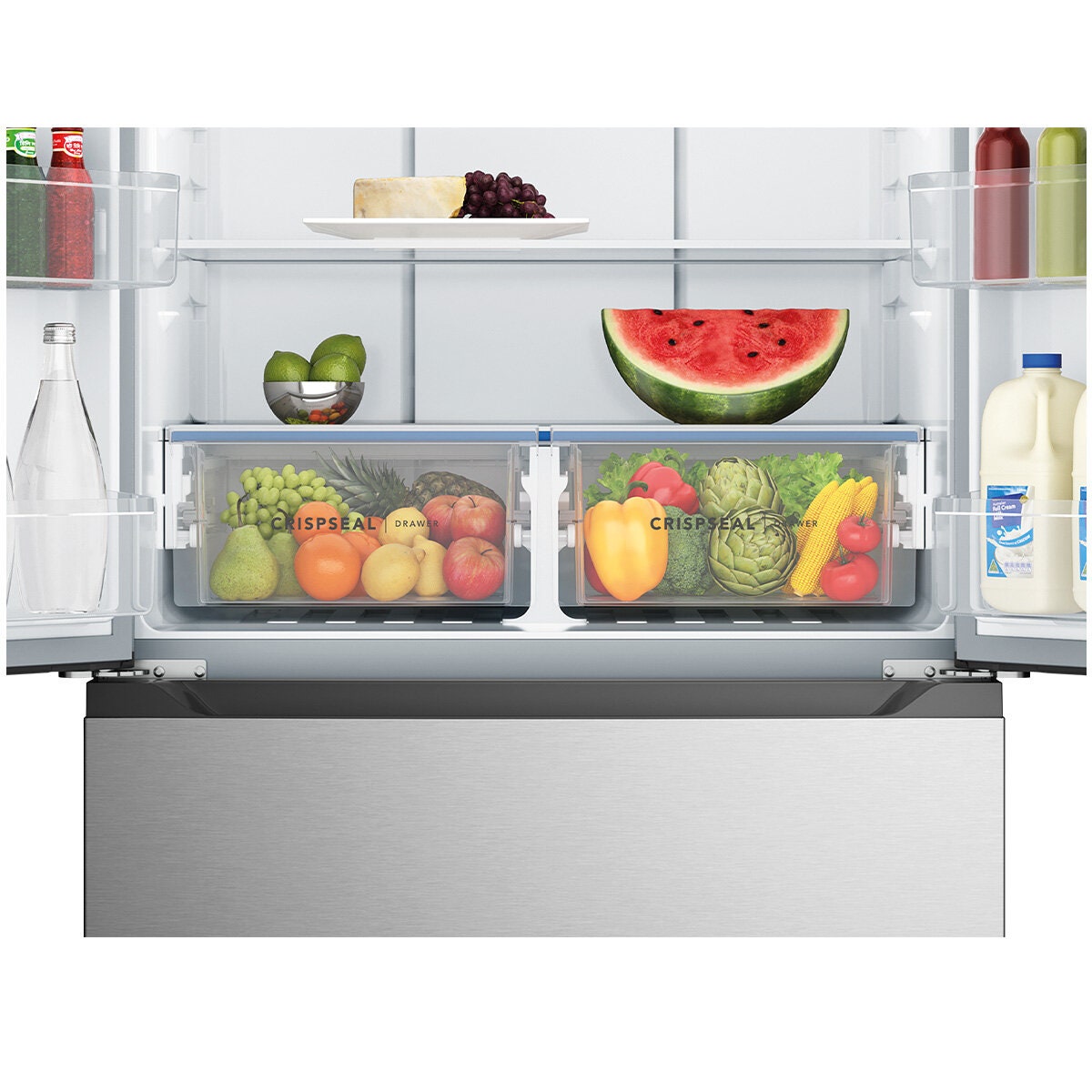 Westinghouse 565L French Door Fridge - Silver, FresherAir Odour Control, CrispSeal Crispers - WHE5600SD