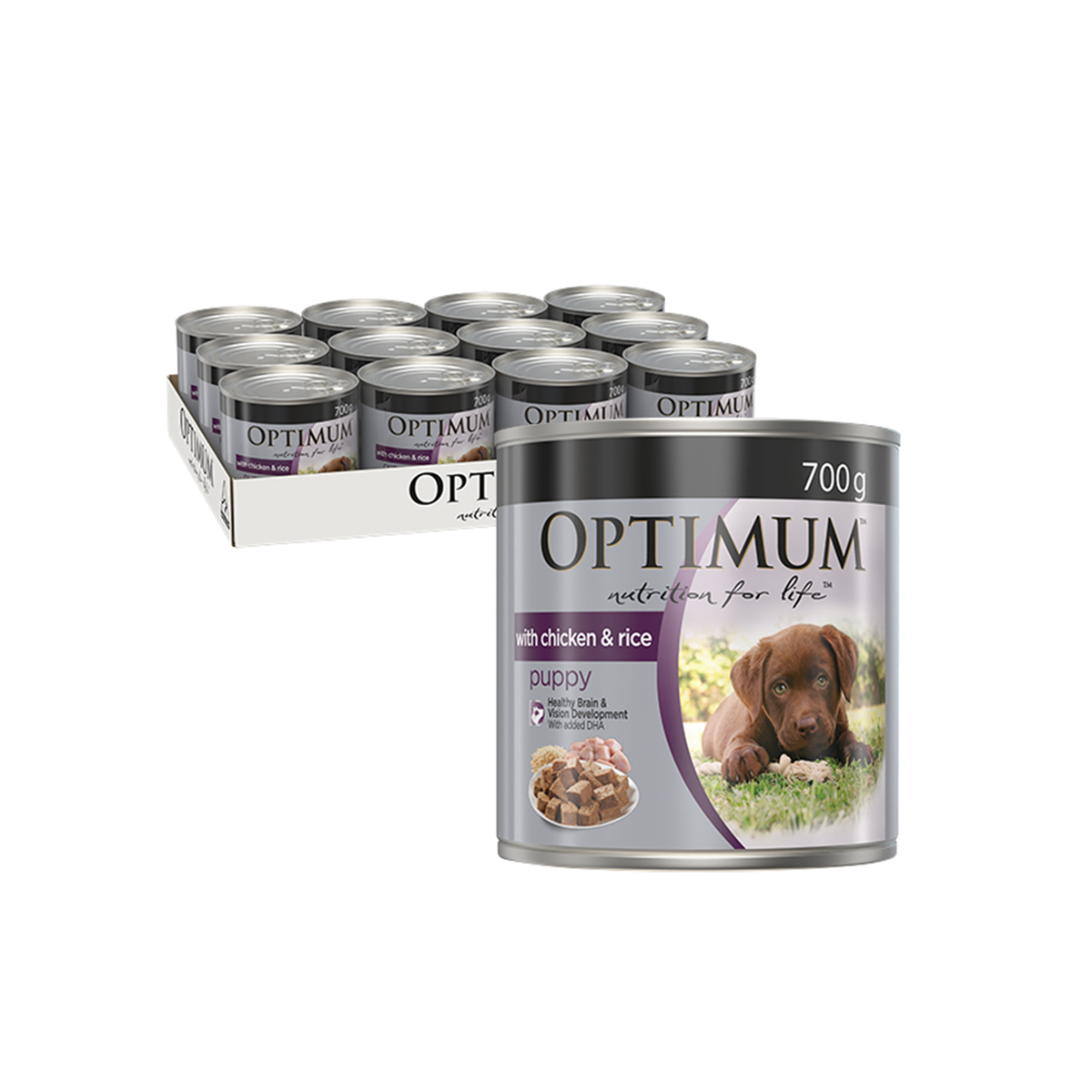 Optimum Puppy Chicken & Rice Wet Dog Food 700g, 12 Cans, Australian Made