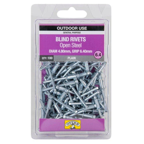 Otter Open Steel Blind Rivets 8 x 6 4mm 100 Pack High Strength - SuperSaverAU - view 1