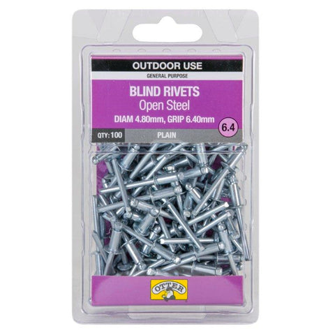 Otter 4.8 x 6.4mm Open Steel Blind Rivets 100 Pack