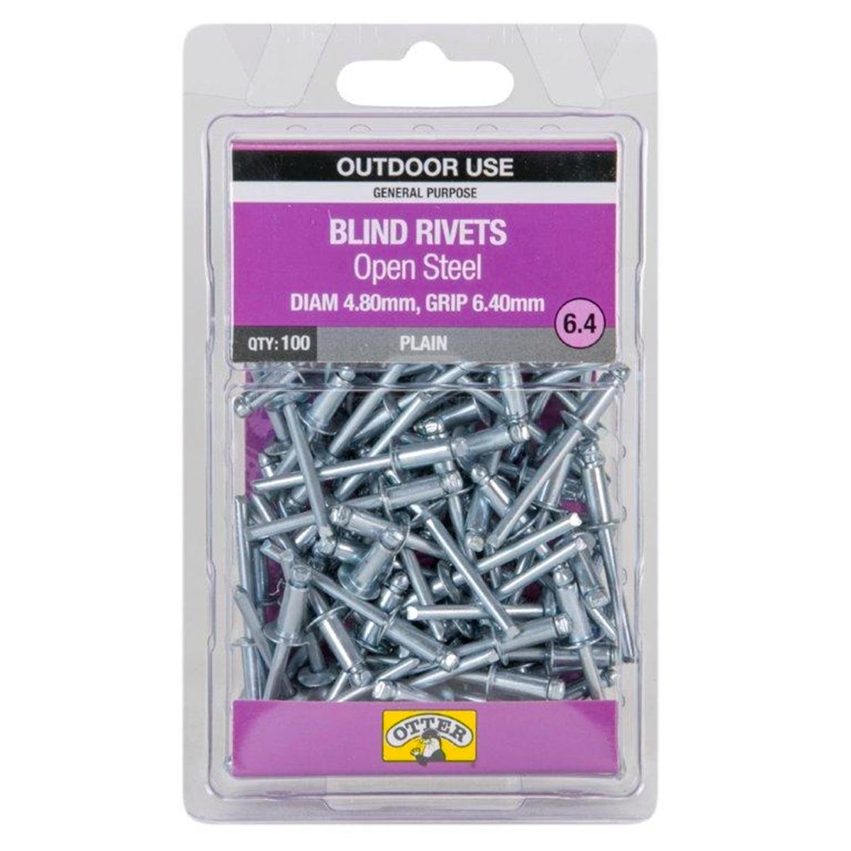 Otter 4.8 x 6.4mm Open Steel Blind Rivets 100 Pack
