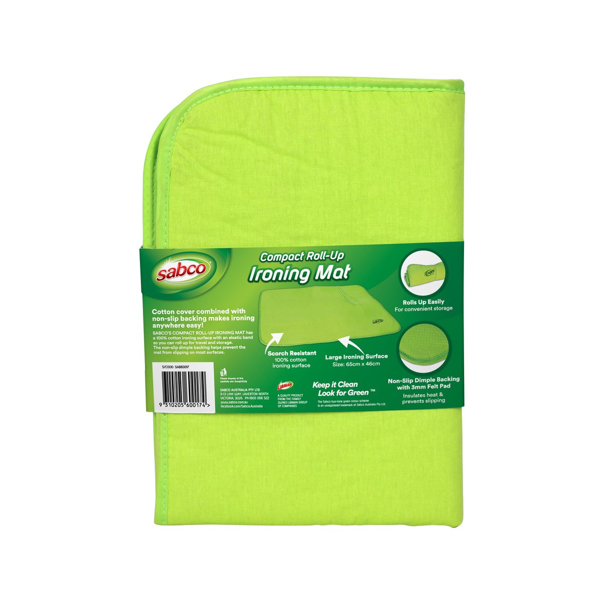 Sabco Compact Roll-Up Ironing Mat with Non-Slip Backing