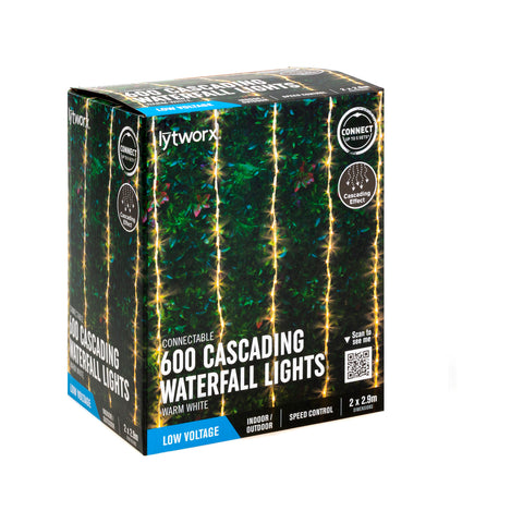 Lytworx 2 x 2.9m Warm White Connectable Cascading Waterfall Lights Indoor Outdoor