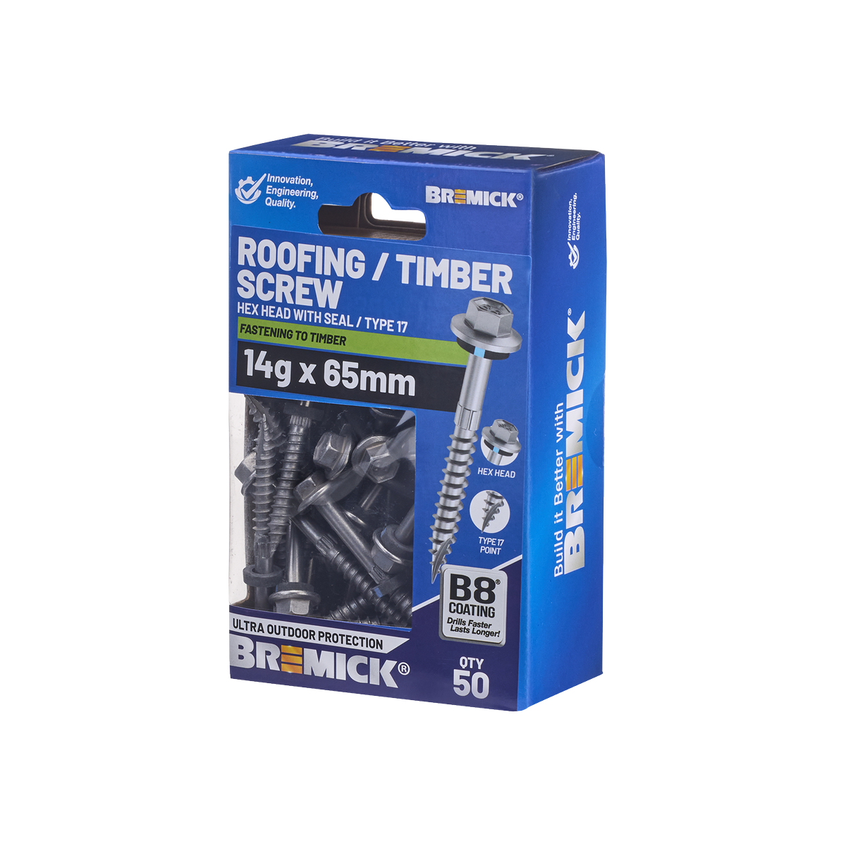 Bremick Hex Roofing Screw 14g x 65mm - 50 Pack - Watertight - Corrosion Resistant - SuperSaverAU - view 1