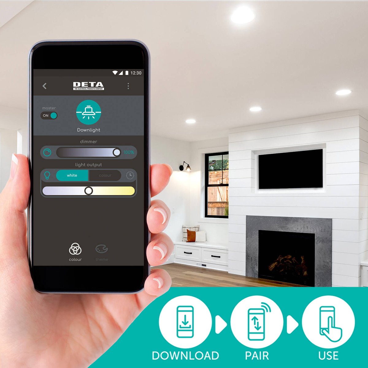 DETA 7W 650lm Grid Connect Smart RGB+CCT LED Downlight 240V White DET910HA