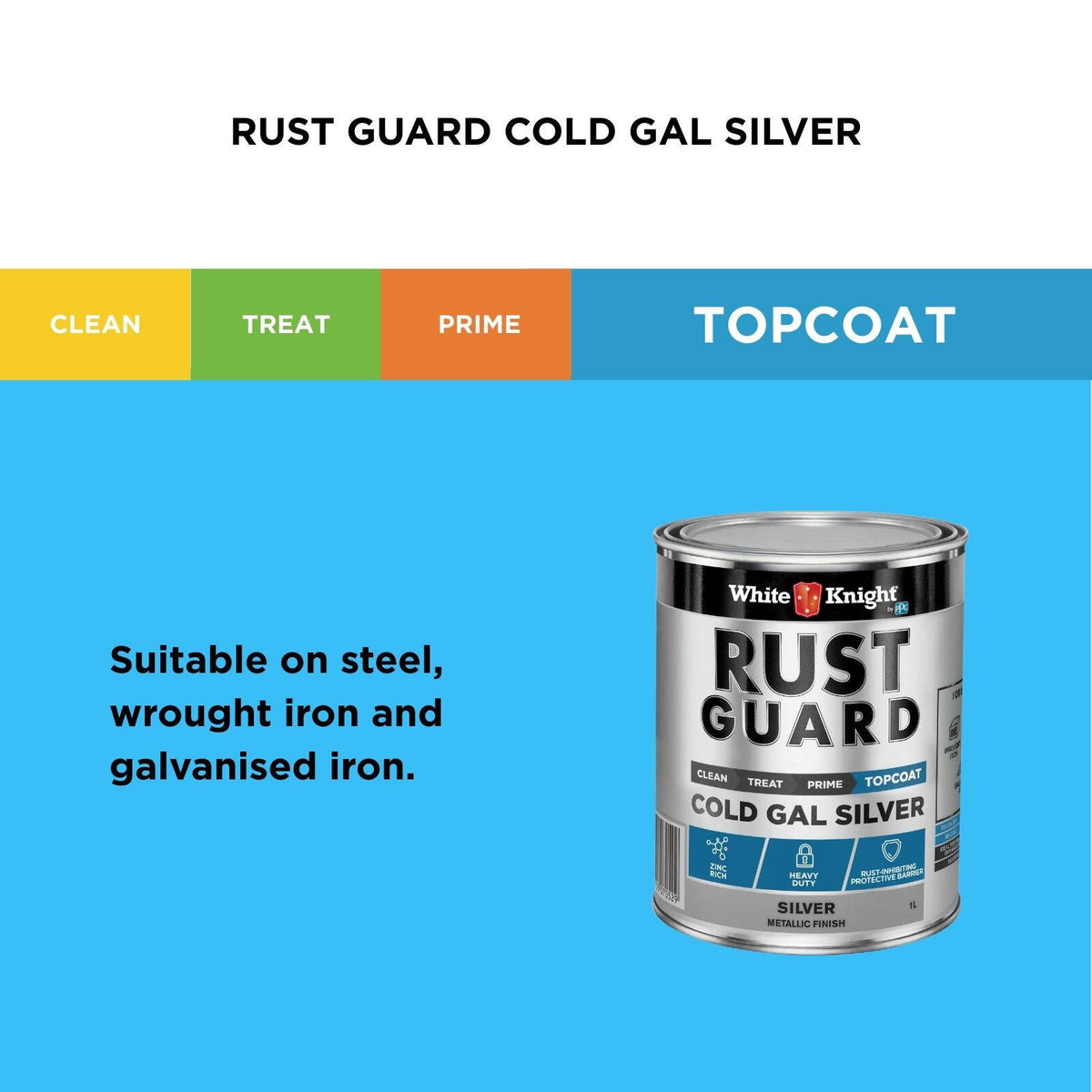 White Knight Rust Guard 1L Silver Cold Gal Solvent Primer Paint