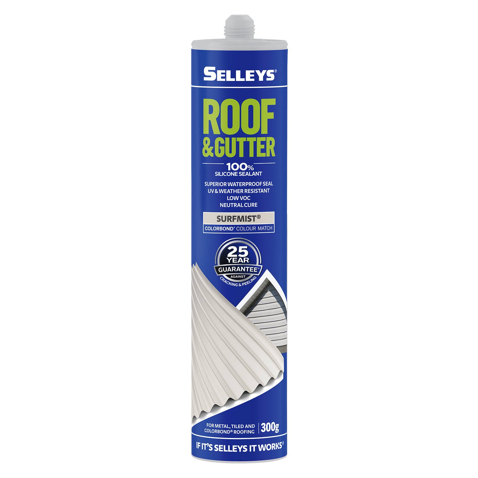 Selleys Roof and Gutter Silicone Sealant Surfmist 300g - Waterproof, UV Resistant Silicone Polymer