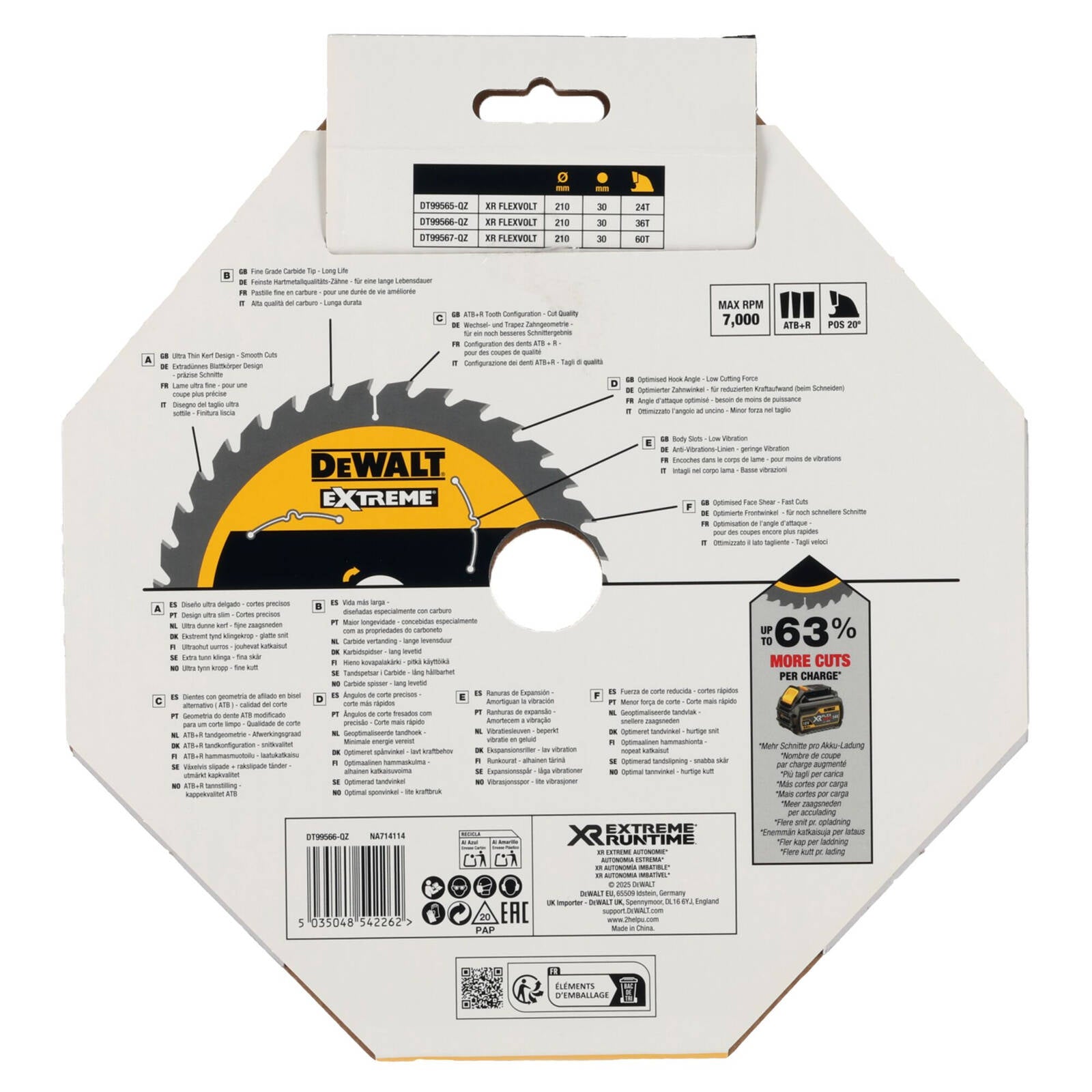 DeWALT 210mm 36T Extreme Runtime Circular Saw Blade 30mm Bore DT99566-QZ