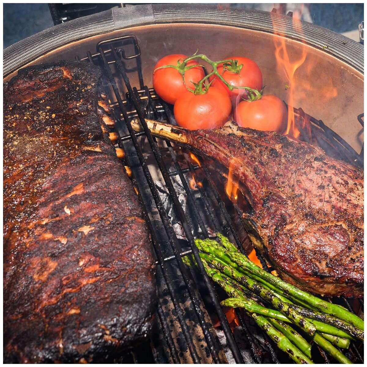 Kamado Joe Classic II Stand-Alone Kamado Grill - Red, Built-In Ready, Air Lift Hinge - KJ23NRHC
