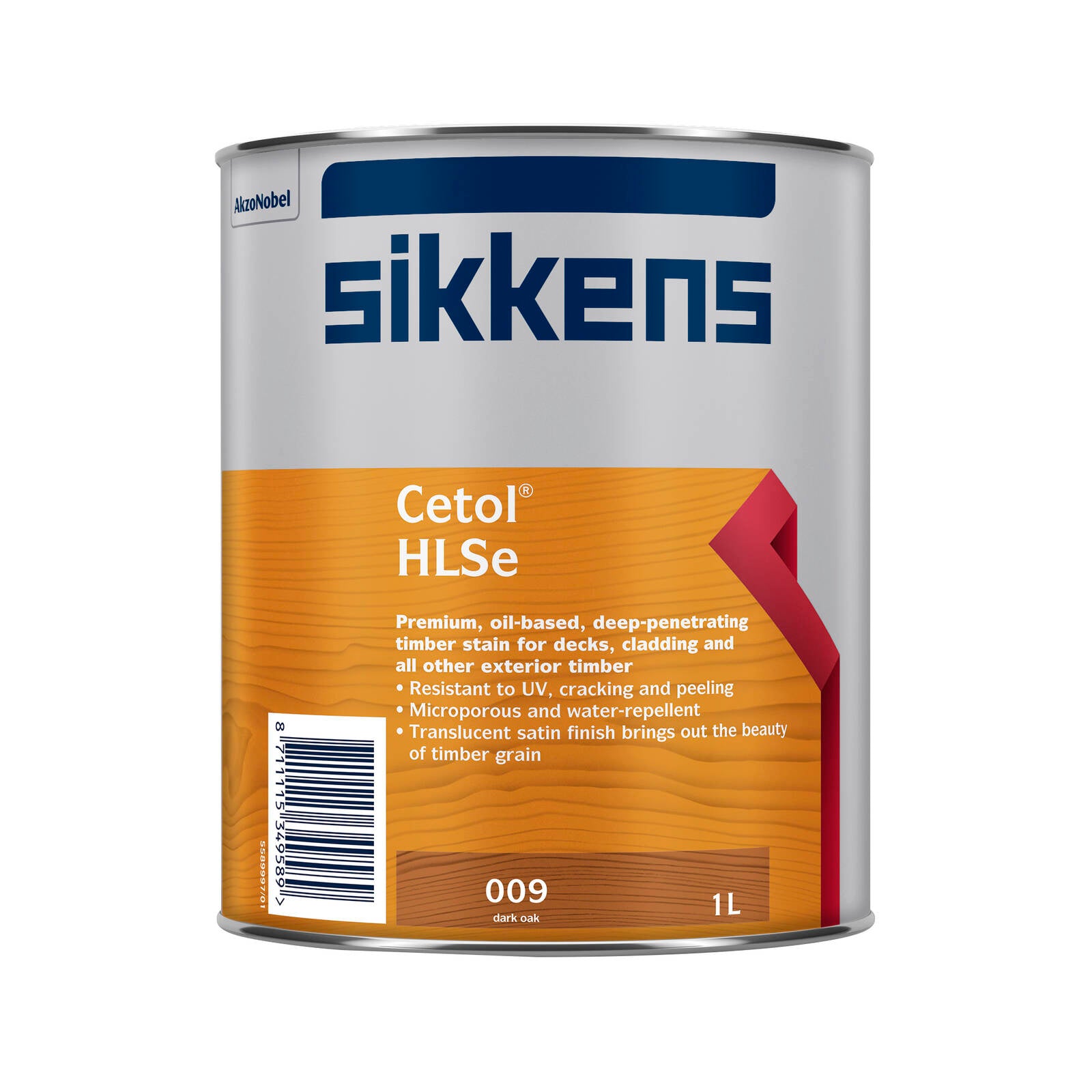 Sikkens 1L Dark Oak Cetol HLSe Timber Finish, Oil Based UV Resistant Satin Stain
