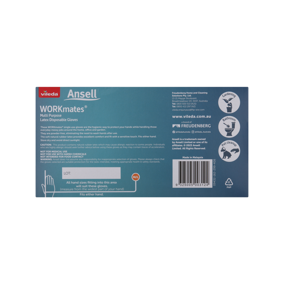 Vileda Ansell WORKmates Latex Disposable Gloves 100 Pack - Medium/Large