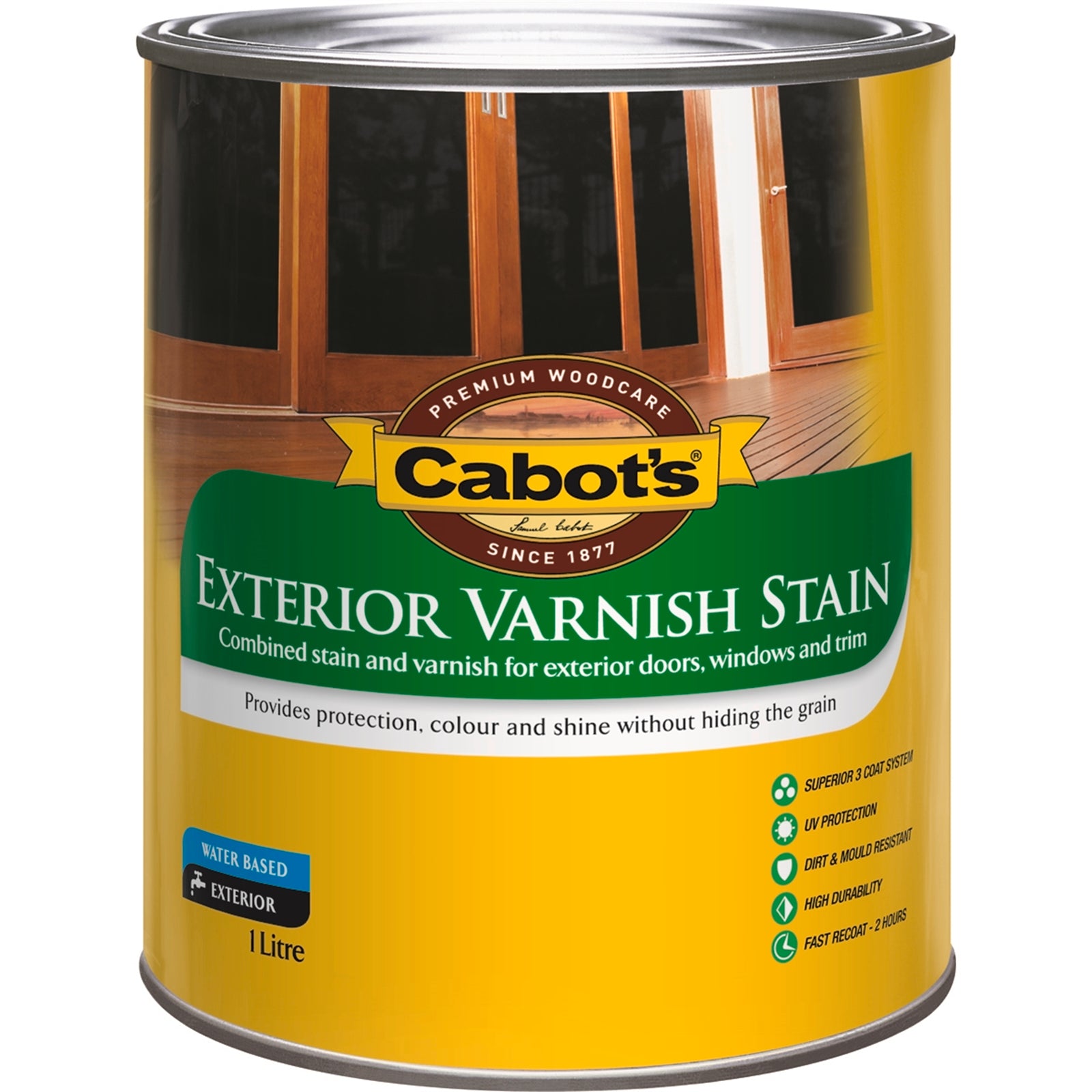 Cabot's Exterior Varnish Stain Tint Base 1L Water Based UV Resistant Waterproof