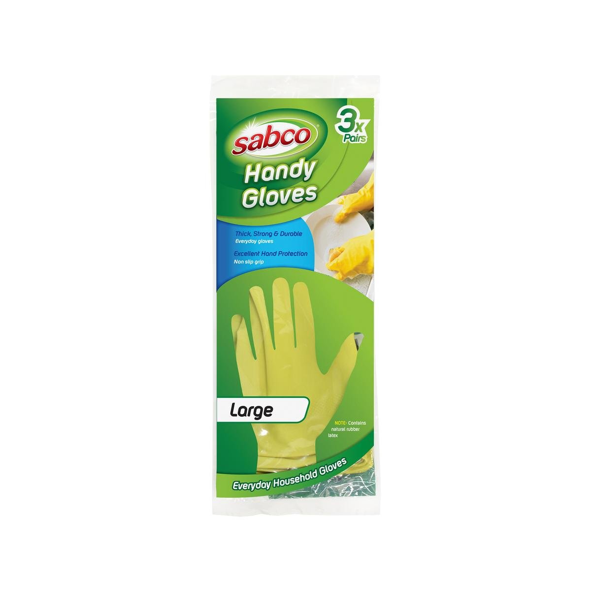 Sabco Large Latex Handy Gloves 3 Pairs Yellow
