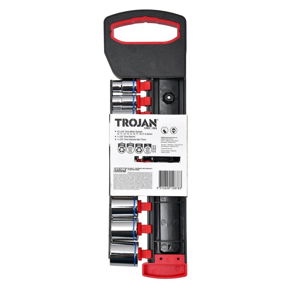 Trojan 12 Piece 3/8" Drive Metric Socket Set, Chrome Vanadium 12 Point