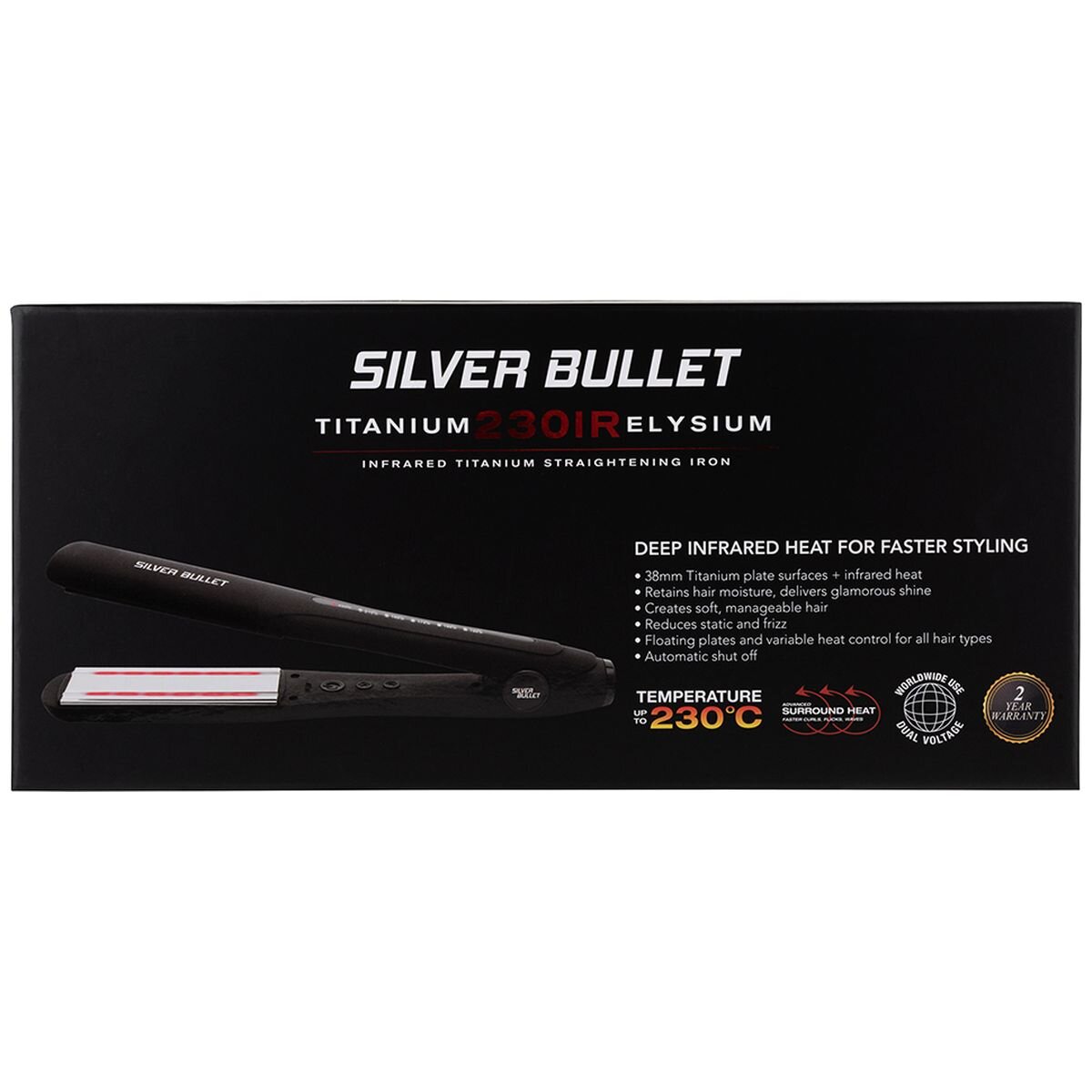 Silver Bullet Elysium 230C Titanium Infrared Heat Wide Straightener - 38mm Plates, Dual Voltage - 900434