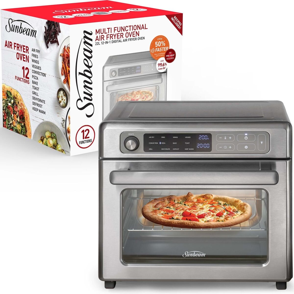 Sunbeam 22L 12-in-1 Digital Air Fryer Oven - Nutricrisp Air Circulation, Stainless Steel - COM7000SS