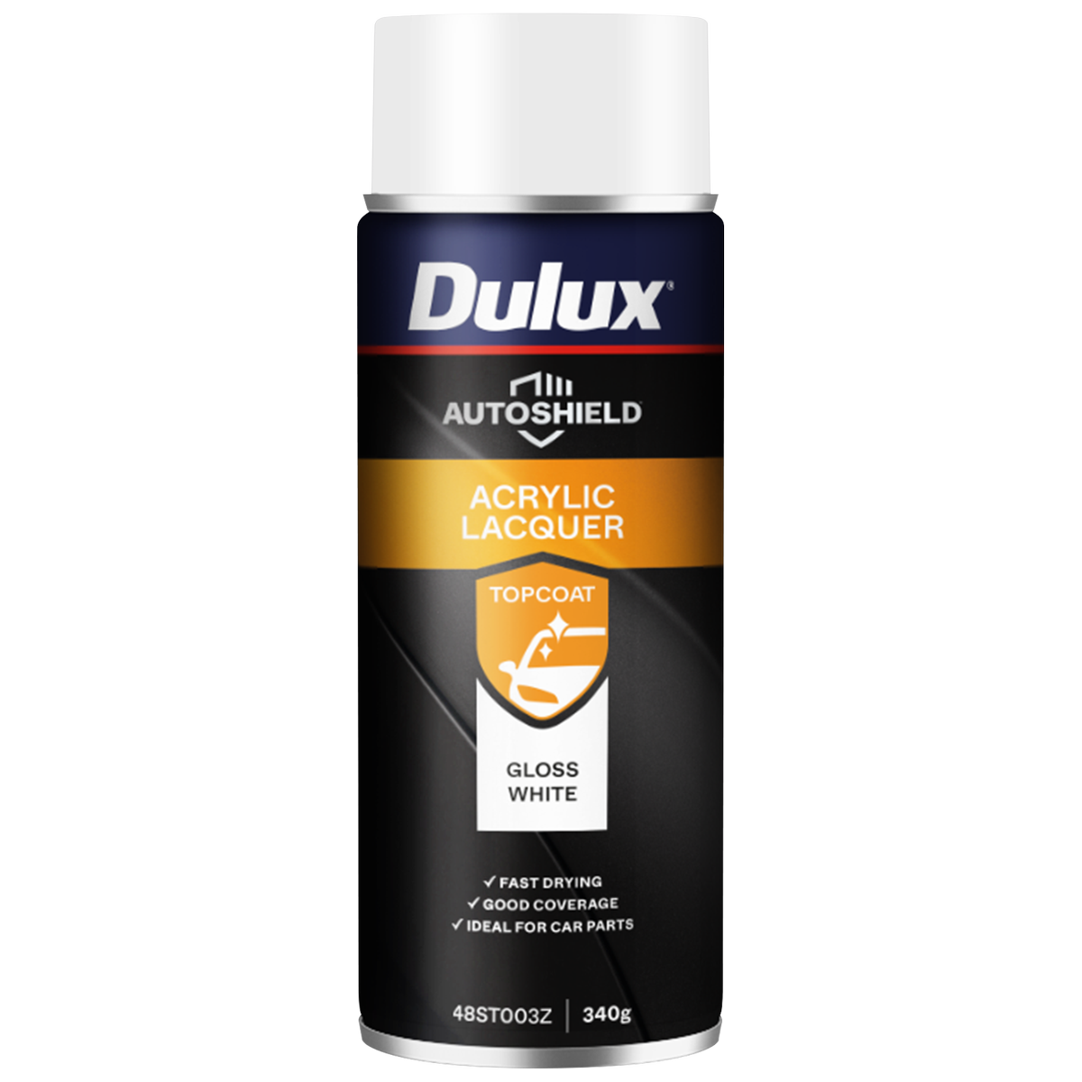 Dulux Autoshield 340g White Gloss Acrylic Lacquer Spray Paint, High-Gloss Automotive Finish