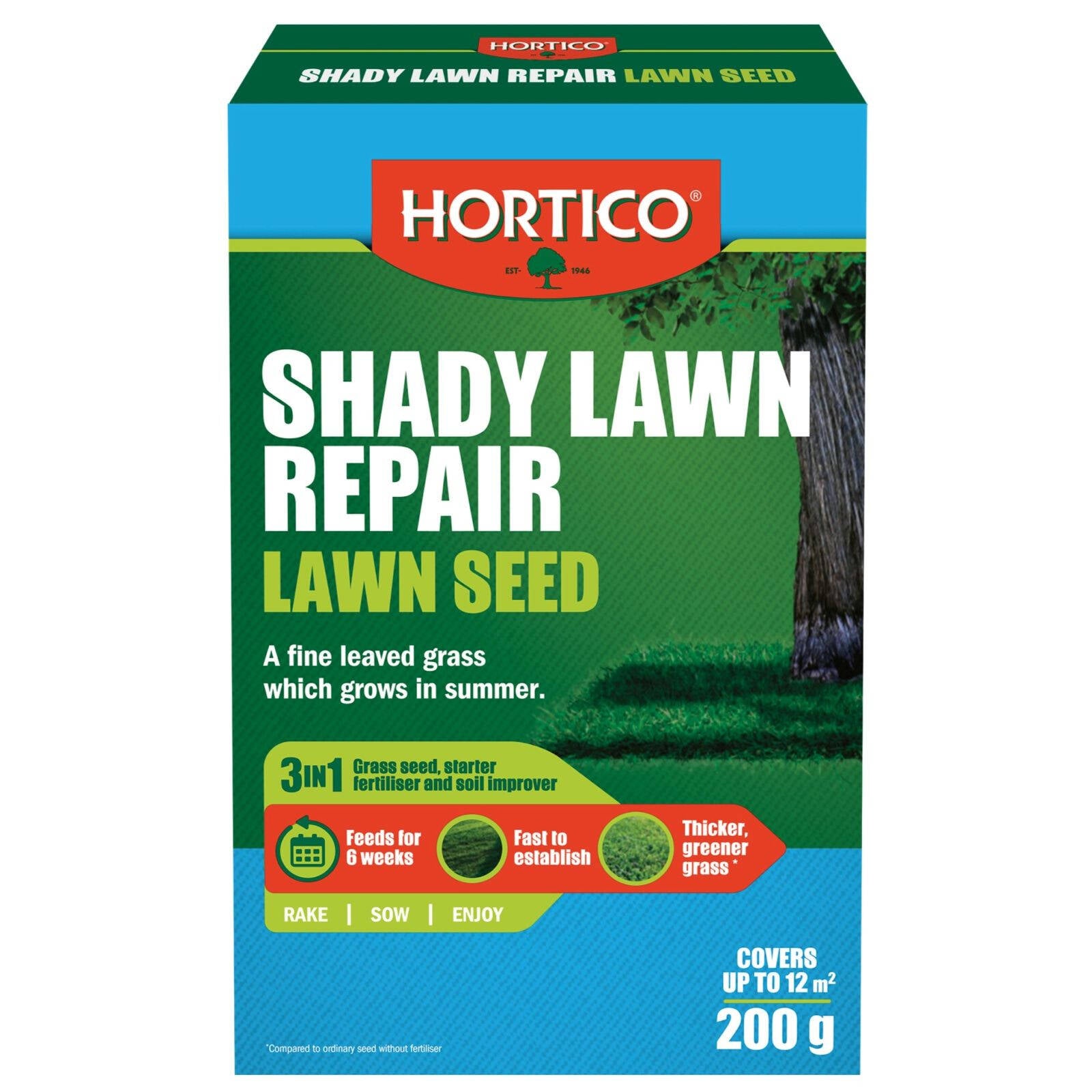 Hortico 200g Shady Lawn Repair, Lawn Seed & Slow Release Lawn Food