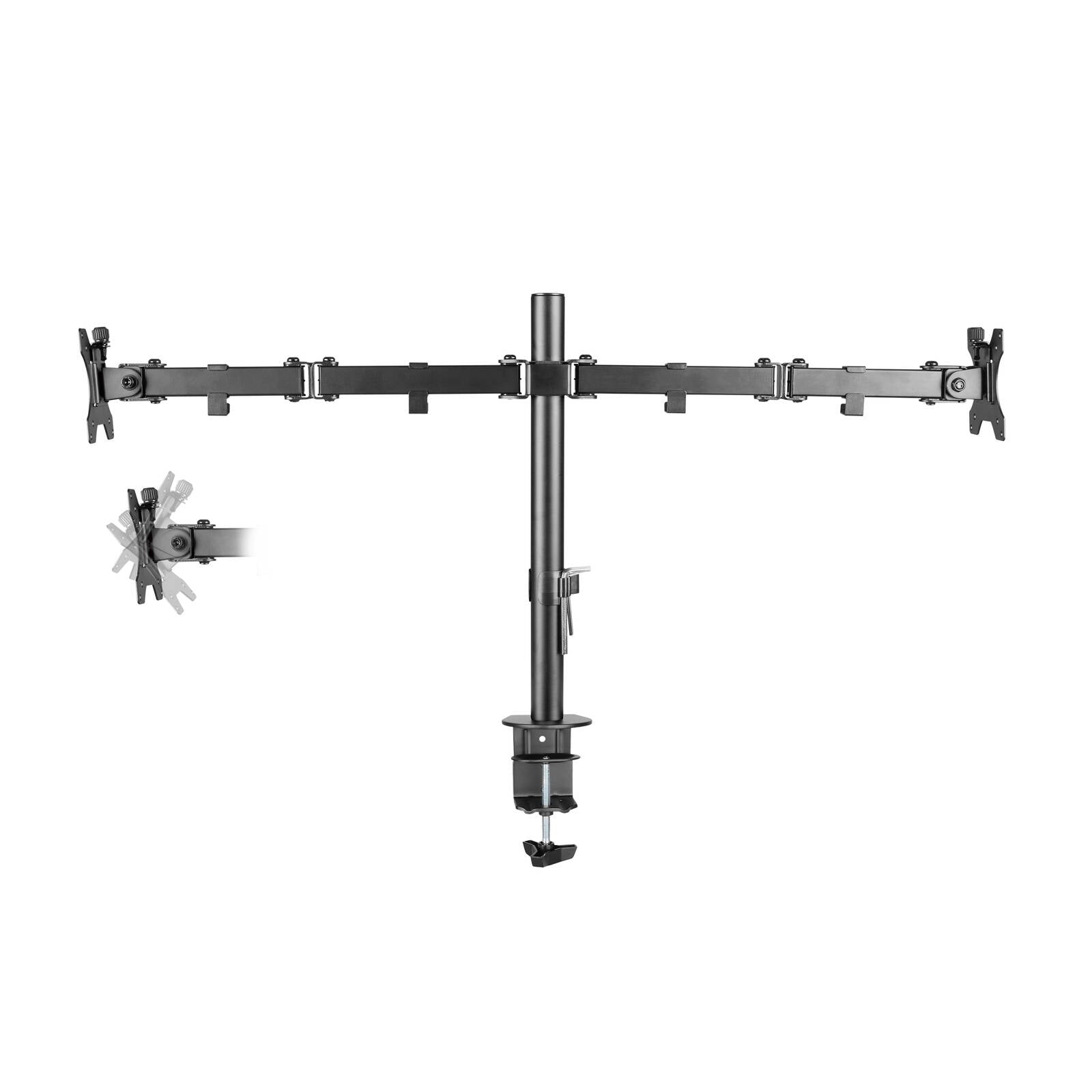 Practa Full Motion Dual Arm Monitor Mount PRMMD 13-32 inch Black Steel, Clamp or Grommet Fit