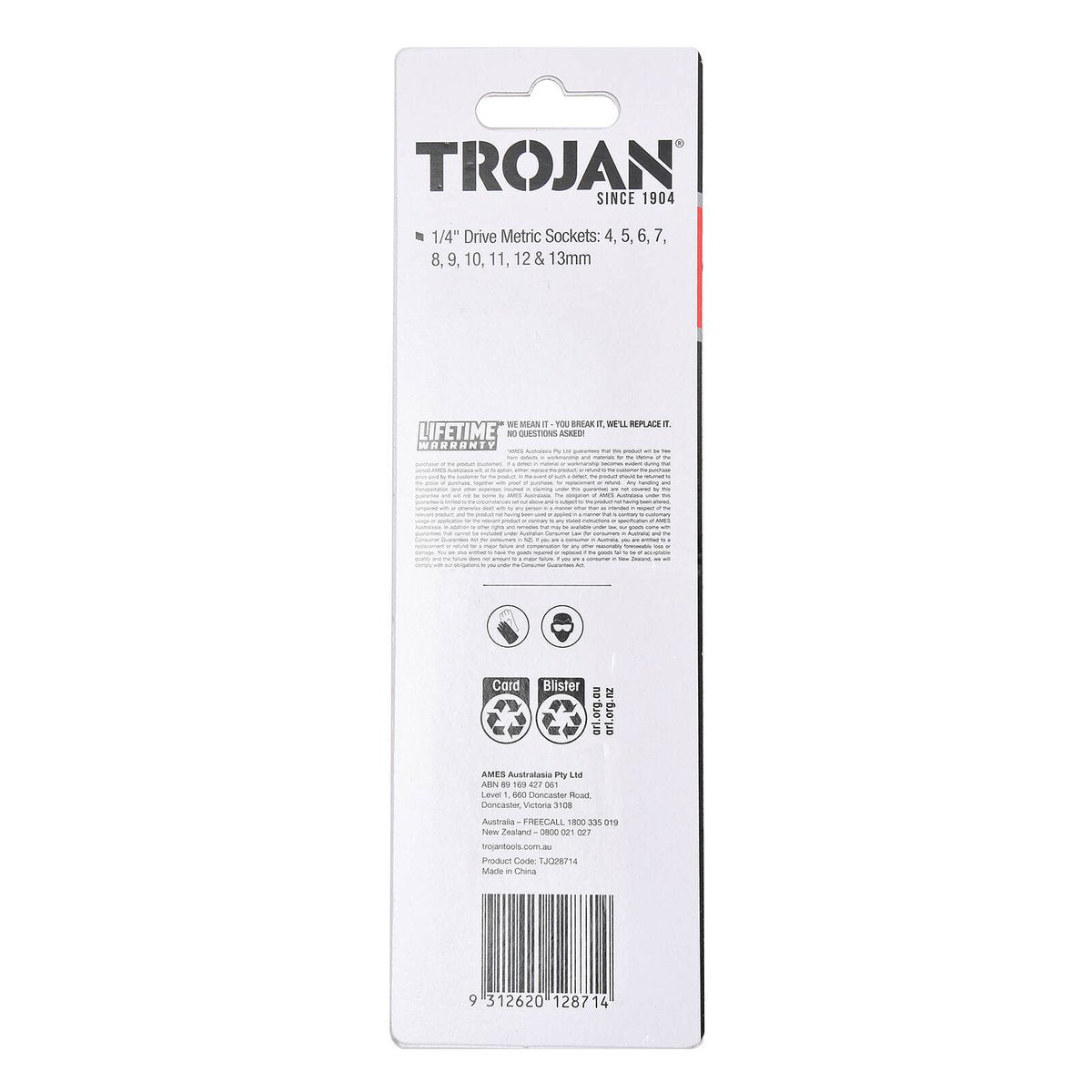 Trojan 10 Piece Socket Rail Set 1/4" - Metric Chrome Vanadium Sockets - SuperSaverAU - view 4