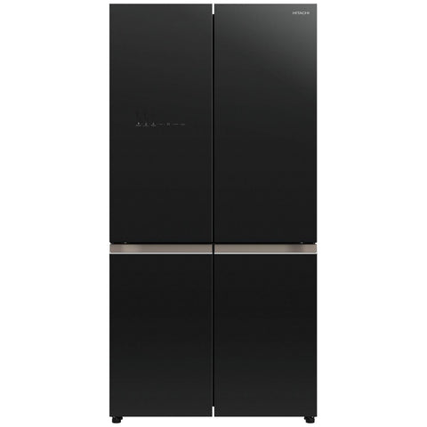 Hitachi 569L French Door Fridge - Black Glass Finish, Vacuum Compartment, Auto Ice Maker - RWB640VT0-1GBK