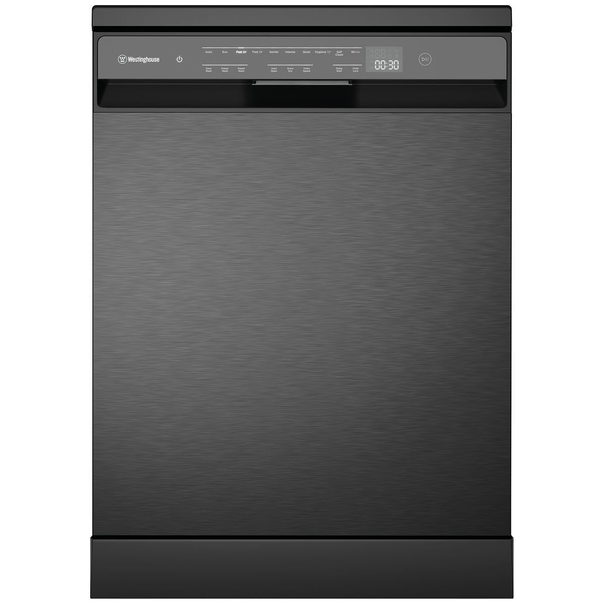 Westinghouse 60cm Freestanding Dishwasher - 15 Place Settings, Dark Stainless Steel, Zone Wash - WSF6608KXC