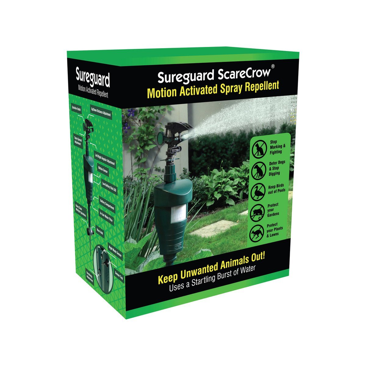 Sureguard Scarecrow Motion Activated Water Spray Animal Repellent Green Outdoor