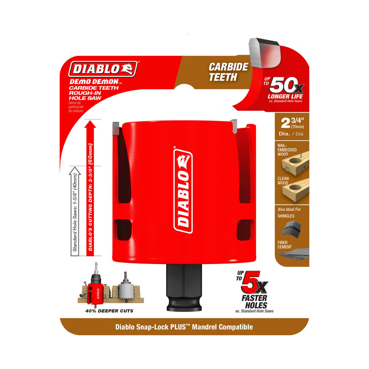 Diablo 2 3 4 Demo Demon Carbide Teeth Rough in Hole Saw - 60mm Depth - Fast Cutting - SuperSaverAU - view 1