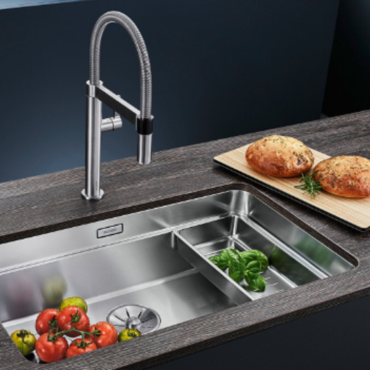 Blanco Etagon 700-U single bowl undermount sink - satin stainless steel, Etagon rails - 527998