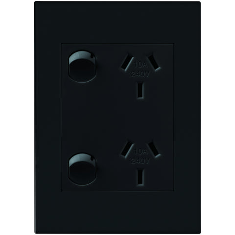 HPM VIVO Vertical Double Powerpoint 10A 240V Grey 2 Gang EVV777GR