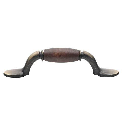 Prestige Beech & Antique Brass Curved Wood Handle, Cabinet Drawer Pull
