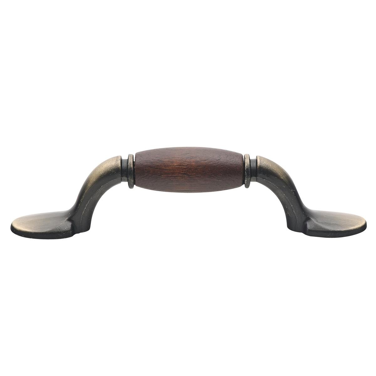 Prestige Beech & Antique Brass Curved Wood Handle, Cabinet Drawer Pull