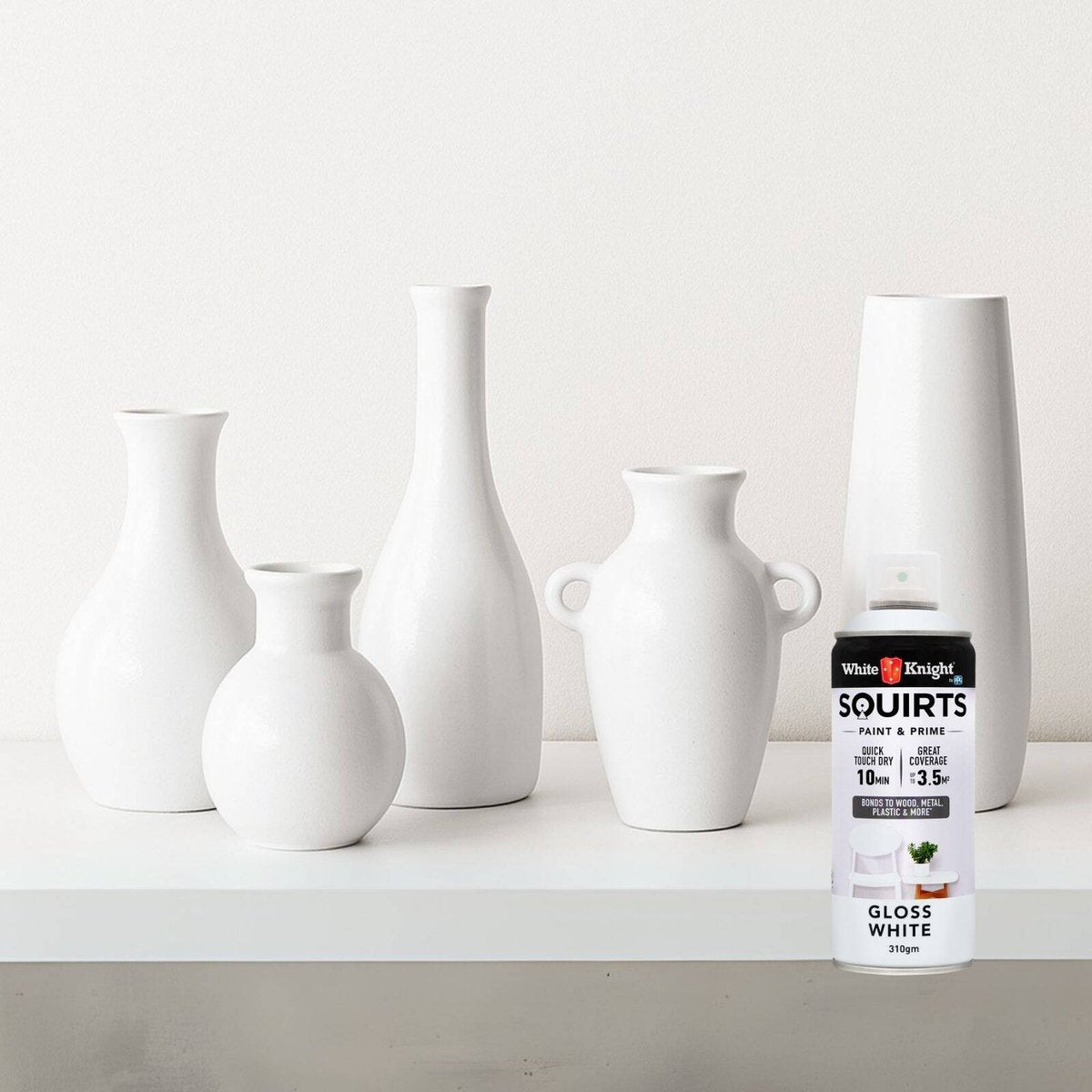 White Knight Squirts Gloss White Spray Paint 310g Quick-Dry Durable - SuperSaverAU - view 4